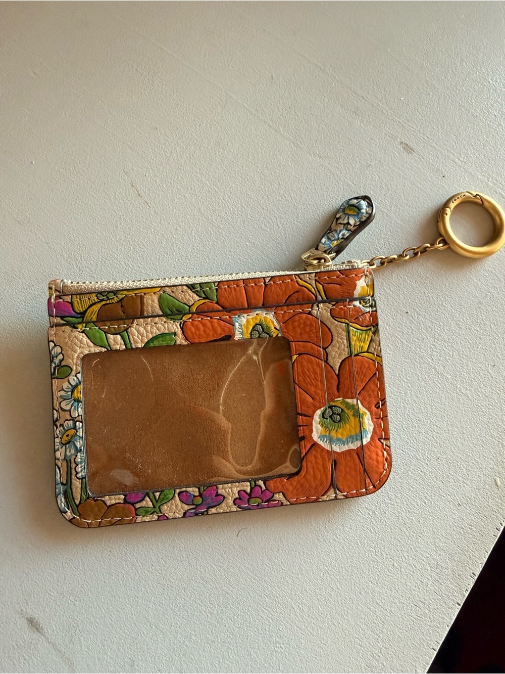Coach Floral Card Case with Gold Hardware - Cream, Orange, Yellow, Purple, Green - Picture 2 of 2